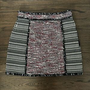 French Connection * black white burgundy boucle mini skirt * size 8